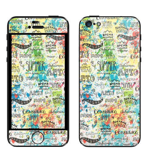 Наклейка на Телефон Apple iPhone 5 Летние надписи на светлом,  купить в Москве – интернет-магазин Allskins, надписи на английском, разноцветное, яркий, цветы, полнаязапечатка, паттерн, надписи, лето