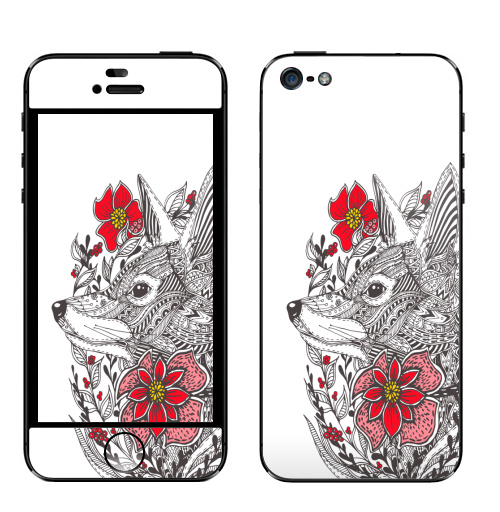 Наклейка на Телефон Apple iPhone 5 Лисица ,  купить в Москве – интернет-магазин Allskins, дзентагл, дудлы, цветы, лиса