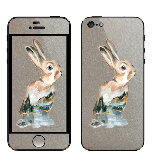 Наклейка на Телефон Apple iPhone 5 Акварельный кролик,  купить в Москве – интернет-магазин Allskins, акварель, заяц, природа