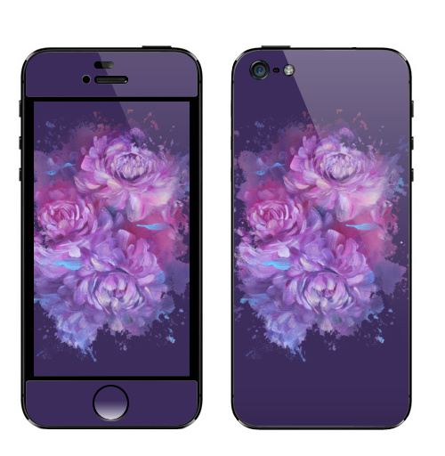 Наклейка на Телефон Apple iPhone 5 Сиреневые пионы,  купить в Москве – интернет-магазин Allskins, пионы, плакат, холст, масляные, краски, сиреневый, розовый, голубой, цветы