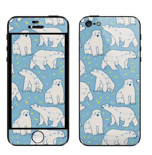 Наклейка на Телефон Apple iPhone 5 Мишки созвездия,  купить в Москве – интернет-магазин Allskins, звезда, созвездие, малая, большая, медведица, дикий, белый, животные, медведь