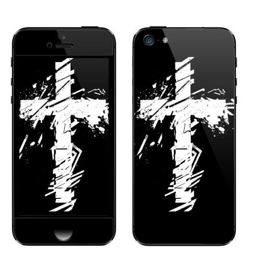 Наклейка на Телефон Apple iPhone 5 Крест во всю грудь,  купить в Москве – интернет-магазин Allskins, черно-белое, татуировки, гранж, крест, христианство, святое, черный