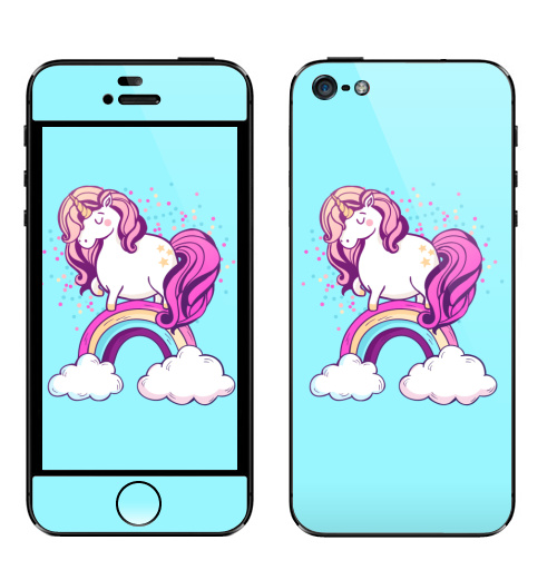 Наклейка на Телефон Apple iPhone 5 Единорог на радуге ,  купить в Москве – интернет-магазин Allskins, милые животные, единорог, радуга, конфетти, салют, магия, мило, лошадь, животные, детские