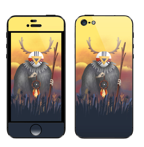 Наклейка на Телефон Apple iPhone 5 Дух заката,  купить в Москве – интернет-магазин Allskins, дух, желтый, иллюстация, маска, ловецснов, магия