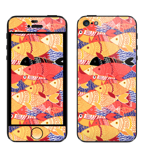 Наклейка на Телефон Apple iPhone 5 Стаи рыб,  купить в Москве – интернет-магазин Allskins, яркий, цвет, узор, рисунки, чудо, обои