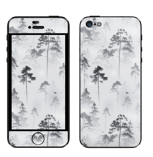 Наклейка на Телефон Apple iPhone 5 Лес. туман,  купить в Москве – интернет-магазин Allskins, туман, лес, природа, птицы, сосны