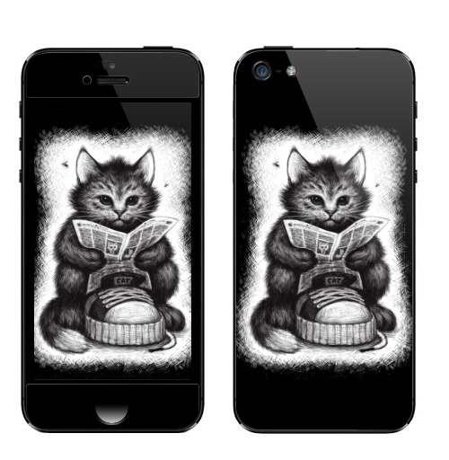 Наклейка на Телефон Apple iPhone 5 Кот в ботинке,  купить в Москве – интернет-магазин Allskins, милые животные, животные, кошка, прикол, позитив, мимими, черно-белое
