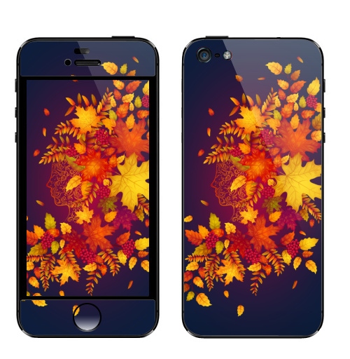 Наклейка на Телефон Apple iPhone 5 Дух осени,  купить в Москве – интернет-магазин Allskins, осень, листья, рыжий, девушка, рябина, деревья, природа, винтаж, лес