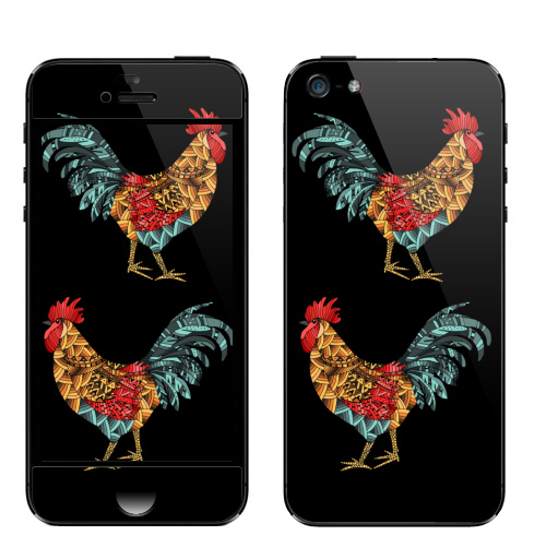 Наклейка на Телефон Apple iPhone 5 Петух,  купить в Москве – интернет-магазин Allskins, петух, животные, птицы, зентангл
