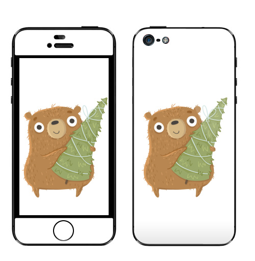 Наклейка на Телефон Apple iPhone 5 Новогодний Мишка,  купить в Москве – интернет-магазин Allskins, медведь, новый год, персонажи, детские