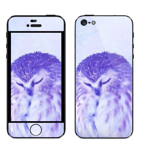 Наклейка на Телефон Apple iPhone 5 Сова не спит, сова дремлет,  купить в Москве – интернет-магазин Allskins, акварель, птицы, зима, снег, сова