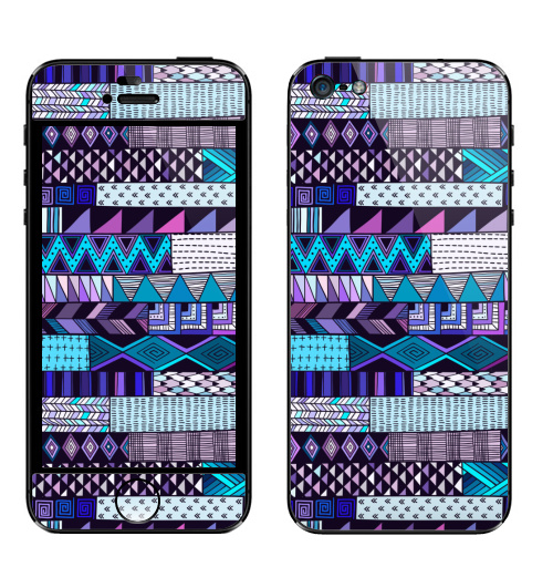 Наклейка на Телефон Apple iPhone 5 Полосатый узор. Синие тона,  купить в Москве – интернет-магазин Allskins, полоска, паттерн, дудлы, геометрия, розовый, синий, полосатый, графика