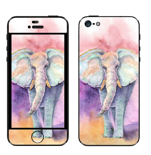Наклейка на Телефон Apple iPhone 5 Весенний слон,  купить в Москве – интернет-магазин Allskins, позитив, настроение, акварель, слоны, радость