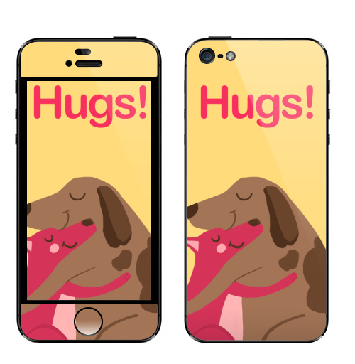 Наклейка на Телефон Apple iPhone 5 Собаки-Обнимаки,  купить в Москве – интернет-магазин Allskins, любовь, собаки, обнимашки, обьятья