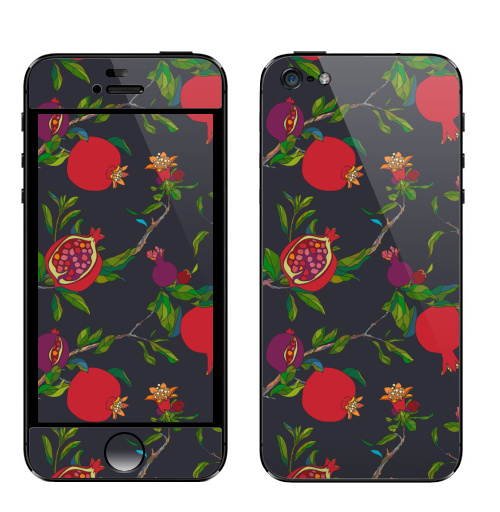 Наклейка на Телефон Apple iPhone 5 Красные гранаты на темном,  купить в Москве – интернет-магазин Allskins, гранаты, гранат, фрукты, лето, цветы, красный, спелый, лес, ветка