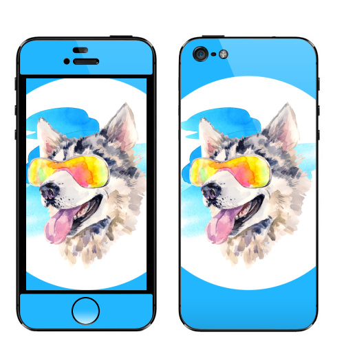 Наклейка на Телефон Apple iPhone 5 Хаски сноубордист,  купить в Москве – интернет-магазин Allskins, крутые животные, мило, животные, персонажи, собаки, хаски, акварель, детские, соба, милые животные