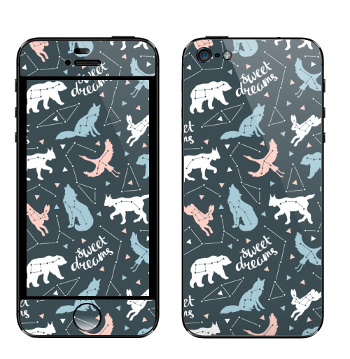 Наклейка на Телефон Apple iPhone 5 Обитатели млечного пути,  купить в Москве – интернет-магазин Allskins, созвездия, космос, звезда, журавль, заяц, лиса, волк, медведь, животные