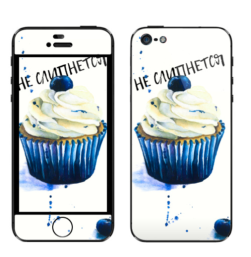 Наклейка на Телефон Apple iPhone 5 Сладкоежкам,  купить в Москве – интернет-магазин Allskins, десерт, торт, капкейк, сладости, синий, голубика, голубой, бежевый, крем, надписи