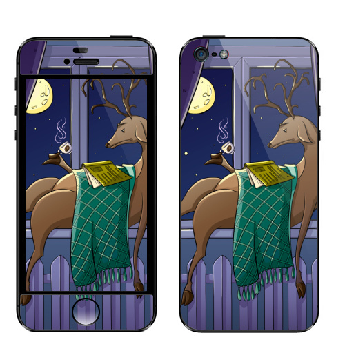 Наклейка на Телефон Apple iPhone 5 Февральский олень,  купить в Москве – интернет-магазин Allskins, олень, чувства, Олений, голова, иллюстация, заливка, животные