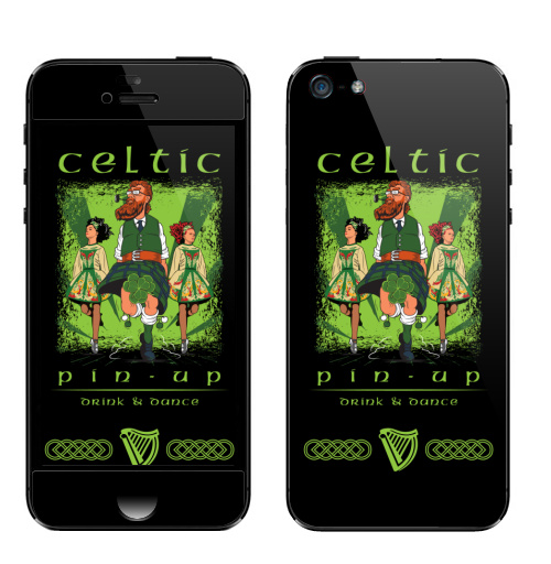 Наклейка на Телефон Apple iPhone 5 Кельтский пинап,  купить в Москве – интернет-магазин Allskins, сарказм, персонажи, девушка, алкоголь, пикник, танцы, Ирландия, кельт