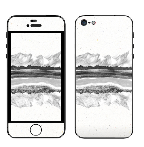Наклейка на Телефон Apple iPhone 5 Горы и воздух,  купить в Москве – интернет-магазин Allskins, горы, пейзаж, холмы, горный, горизонт, природа, берег, черно-белое, графика