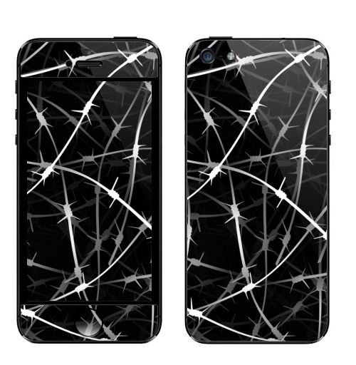 Наклейка на Телефон Apple iPhone 5 Колючая проволка,  купить в Москве – интернет-магазин Allskins, черно-белое, паттерн, гранж, забор, ограда, острый, шипы, колючий