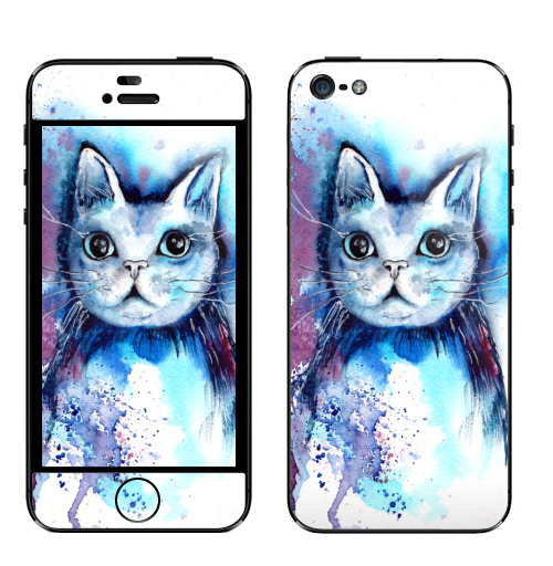 Наклейка на Телефон Apple iPhone 5 Большеглазый космокот,  купить в Москве – интернет-магазин Allskins, кошка, акварель, космос, космокот, голубой, яркий, фиолетовый, красота