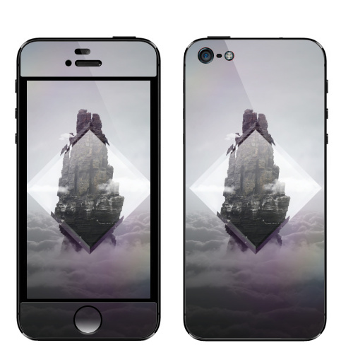 Наклейка на Телефон Apple iPhone 5 Кристальная скала,  купить в Москве – интернет-магазин Allskins, призма, геометрия, птицы, небо, горы, ромб