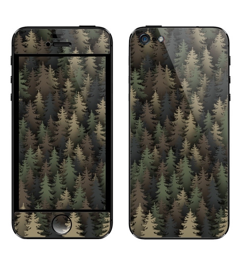 Наклейка на Телефон Apple iPhone 5 Лесной камуфляж,  купить в Москве – интернет-магазин Allskins, лес, природа, охота, военные, хаки, деревья, ель, новый год