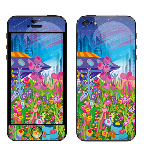 Наклейка на Телефон Apple iPhone 5 Тайна пятой планеты,  купить в Москве – интернет-магазин Allskins, психоделика, будущее, футуризм, цветы, космос, инопланетяне, небо, звезда, музыка