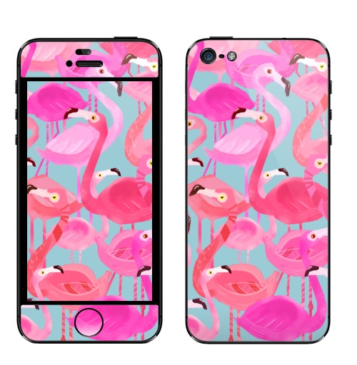 Наклейка на Телефон Apple iPhone 5 Фламинго Серый фон,  купить в Москве – интернет-магазин Allskins, мило, птицы, фламинго, розовый, фуксия, сердце, тропики, лето, текстура, фауна