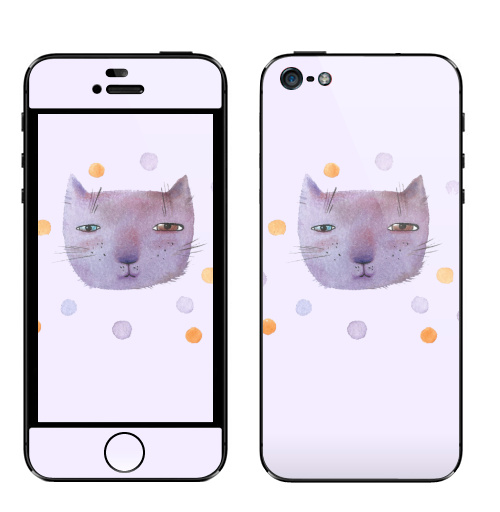 Наклейка на Телефон Apple iPhone 5 Котик и шары,  купить в Москве – интернет-магазин Allskins, кошка, животные, подарки, снег, лев