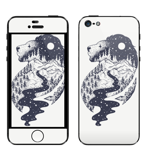 Наклейка на Телефон Apple iPhone 5 Таинственный лев,  купить в Москве – интернет-магазин Allskins, лев, зодиак, лес, татту, ночь, луна, звезда, горы, река