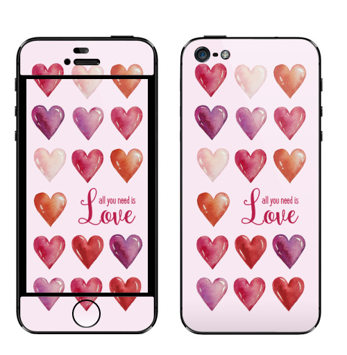 Наклейка на Телефон Apple iPhone 5 Всё что нам нужно - это только любовь,  купить в Москве – интернет-магазин Allskins, любовьсердце, любовь, сердце, акварель, любимой, красный, красота, розовый