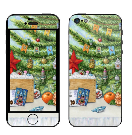 Наклейка на Телефон Apple iPhone 5 Новый год из детства,  купить в Москве – интернет-магазин Allskins, новый год, детские, СССР, гики, подарки, гирлянда, мандарин, магия