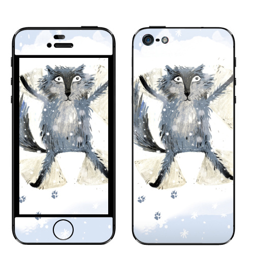 Наклейка на Телефон Apple iPhone 5 Снежный ангел,  купить в Москве – интернет-магазин Allskins, волк, снег, зима