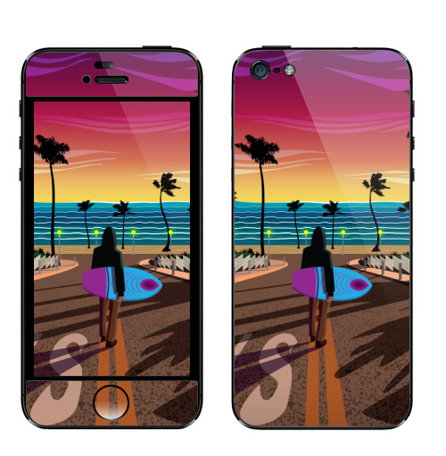 Наклейка на Телефон Apple iPhone 5 Мечты о Калифорнии,  купить в Москве – интернет-магазин Allskins, Калифорния, мечта, океаны, пальма, солнце, вода