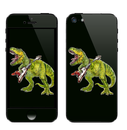 Наклейка на Телефон Apple iPhone 5 Хэви метал динозавр,  купить в Москве – интернет-магазин Allskins, rock, металл, музыка, музыкант, гитара, гитарист, динозавры