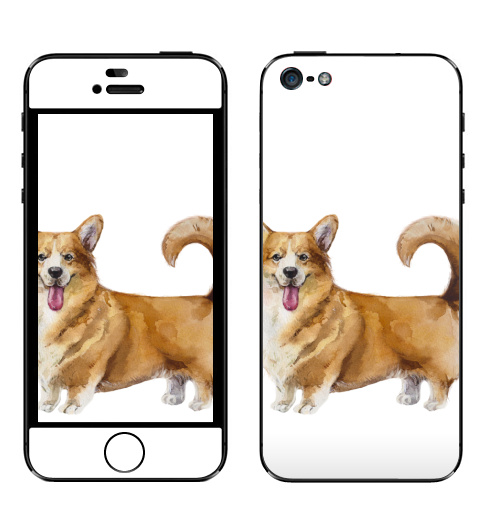 Наклейка на Телефон Apple iPhone 5 Акварельный корги,  купить в Москве – интернет-магазин Allskins, корги, акварель, животные, собаки, символ_нового_года, мило, зверушки, рыжии