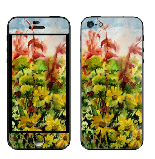 Наклейка на Телефон Apple iPhone 5 Цветы и солнце,  купить в Москве – интернет-магазин Allskins, позитив, любовь, желтые, цветы, лето