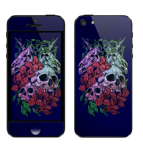 Наклейка на Телефон Apple iPhone 5 В магнолиях,  купить в Москве – интернет-магазин Allskins, мужские, красный, зеленый, цветы, единорог, череп
