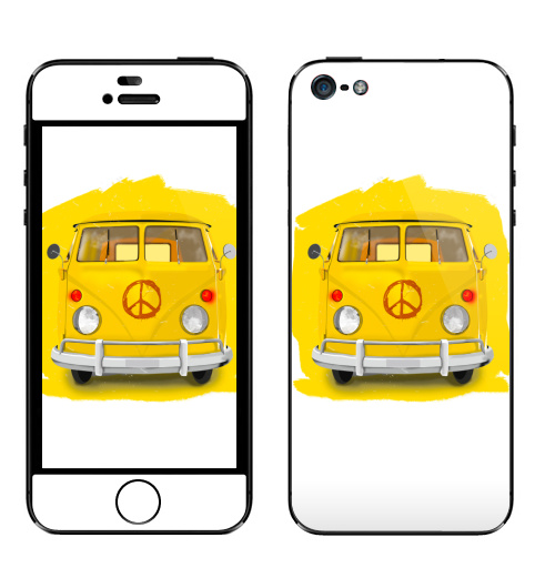 Наклейка на Телефон Apple iPhone 5 Солнечный автобус,  купить в Москве – интернет-магазин Allskins, желтый, автобус, автомобиль, транспорт, хиппи, гранж, ретро