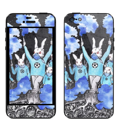 Наклейка на Телефон Apple iPhone 5 Кролики около футбола,  купить в Москве – интернет-магазин Allskins, кролики, заяц, футбол, футбольные_фанаты, болельщики
