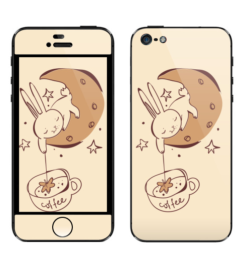 Наклейка на Телефон Apple iPhone 5 Звездный кофе,  купить в Москве – интернет-магазин Allskins, звезда, космос, чай и кофе, луна, заяц, магия, прикол