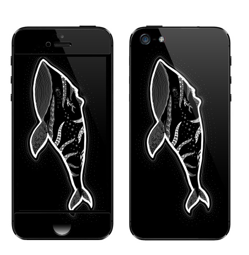 Наклейка на Телефон Apple iPhone 5 Кит с рожками,  купить в Москве – интернет-магазин Allskins, животные, этно, зентангл, дзен, дотворк, киты, морская, рожки