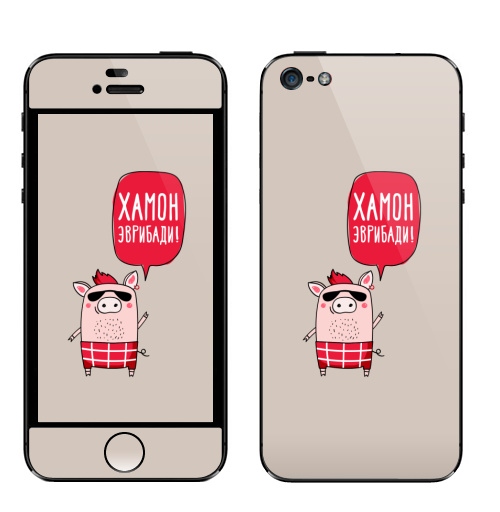 Наклейка на Телефон Apple iPhone 5 Хамон эврибади,  купить в Москве – интернет-магазин Allskins, everybody, jamon, панк, красный, свинья, эврибади, хамон