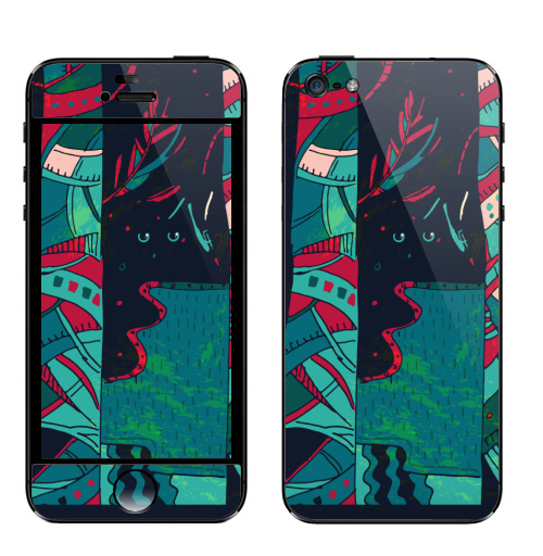 Наклейка на Телефон Apple iPhone 5 Лес фантазий,  купить в Москве – интернет-магазин Allskins, стильно, контрастный, клубная, природа, глаз, Темная, бирюзовый, яркий, деревья, лес