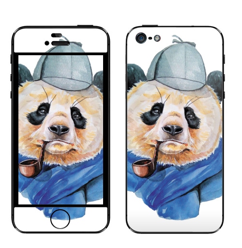 Наклейка на Телефон Apple iPhone 5 Шерлок Панда Холмс,  купить в Москве – интернет-магазин Allskins, крутые животные, панда, панды, трубка, шляпа, животные, милые животные