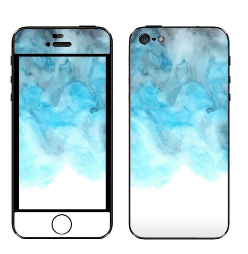 Наклейка на Телефон Apple iPhone 5 Акварельная синяя дымка,  купить в Москве – интернет-магазин Allskins, абстракция, белый, синий, размытие, дымок, акварель