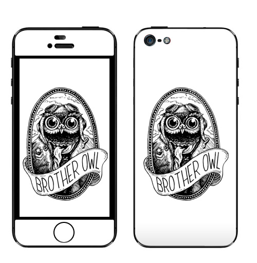 Наклейка на Телефон Apple iPhone 5 Брат Сова,  купить в Москве – интернет-магазин Allskins, графика, брат, братишки, сова, самолет